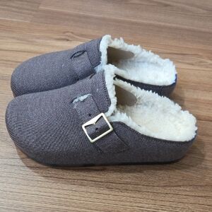 Rothy's Brown Slip-On Clog with Cream Faux Shearling
